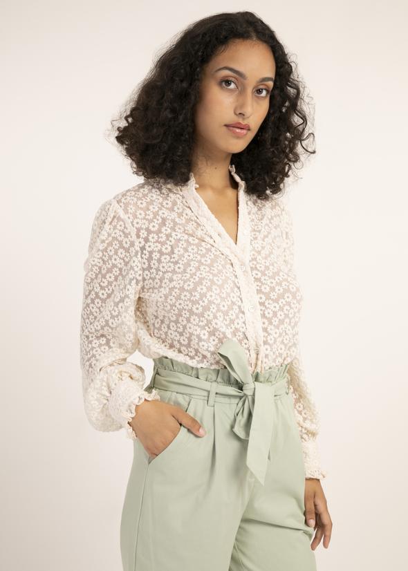 Sage Green "Celita" Sheer Embroidered Floral Top