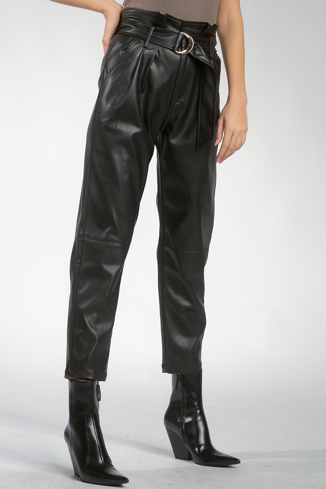 Elan Faux Leather Paper Bag Waist Pants