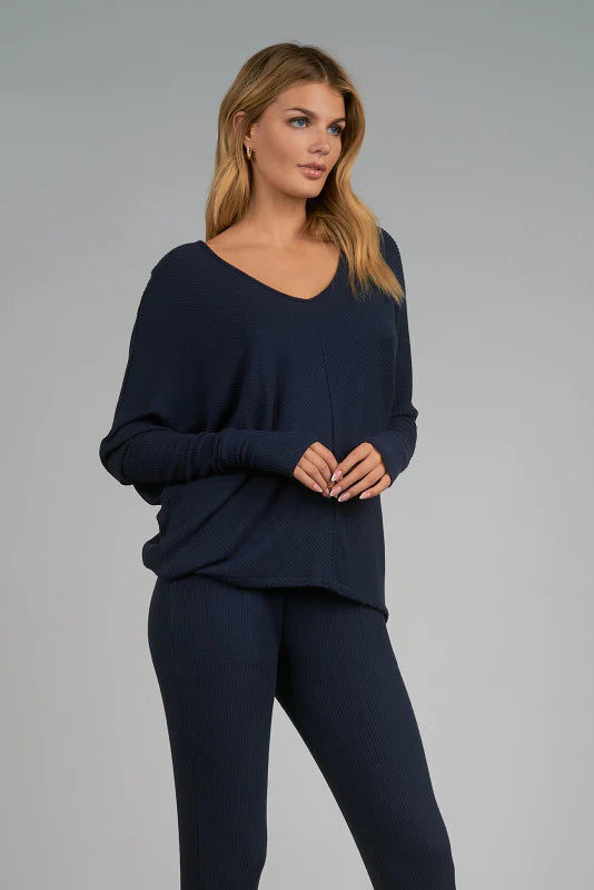 Elan Grey V-neck Batwing Top