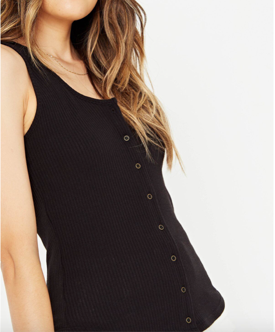 Ribbed Button-front Tank Top