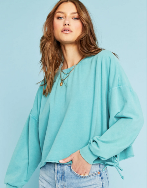 Teal Long Sleeve Sweatshirt with Side Ties