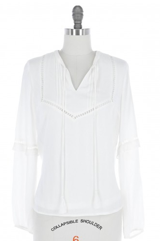 Cream Long Sleeve Pin Tucked Woven Top at Maria Vincent Boutique