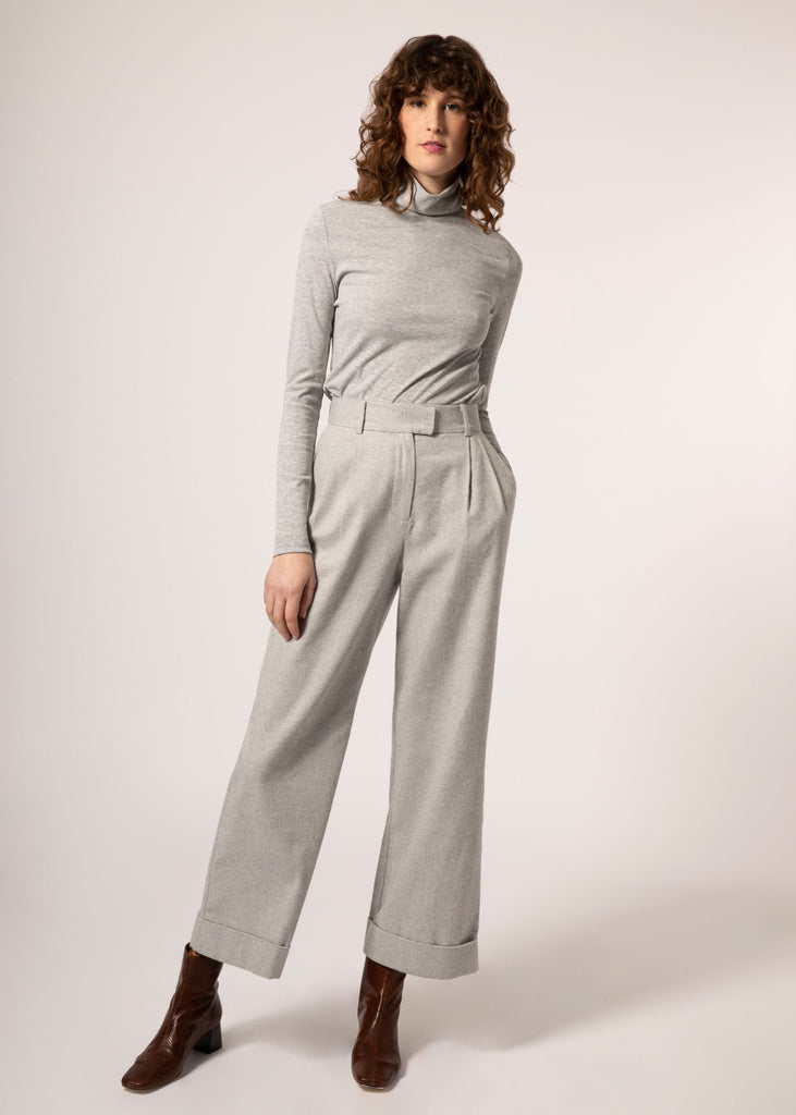 FRNCH Grey Wide Leg Cropped Cuff Trousers