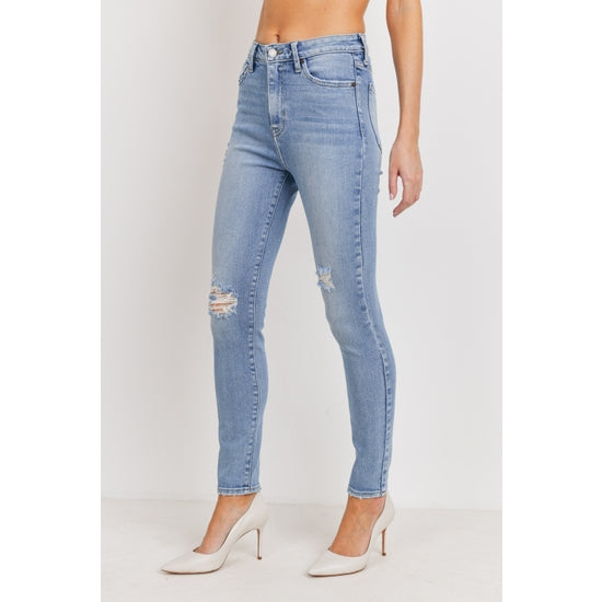 Light Denim Ankle Skinny with Distressed Knees