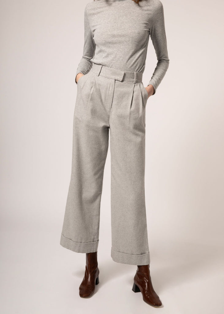 FRNCH Grey Wide Leg Cropped Cuff Trousers