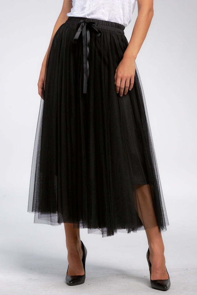 Black Tulle Skirt with Tie Waistband