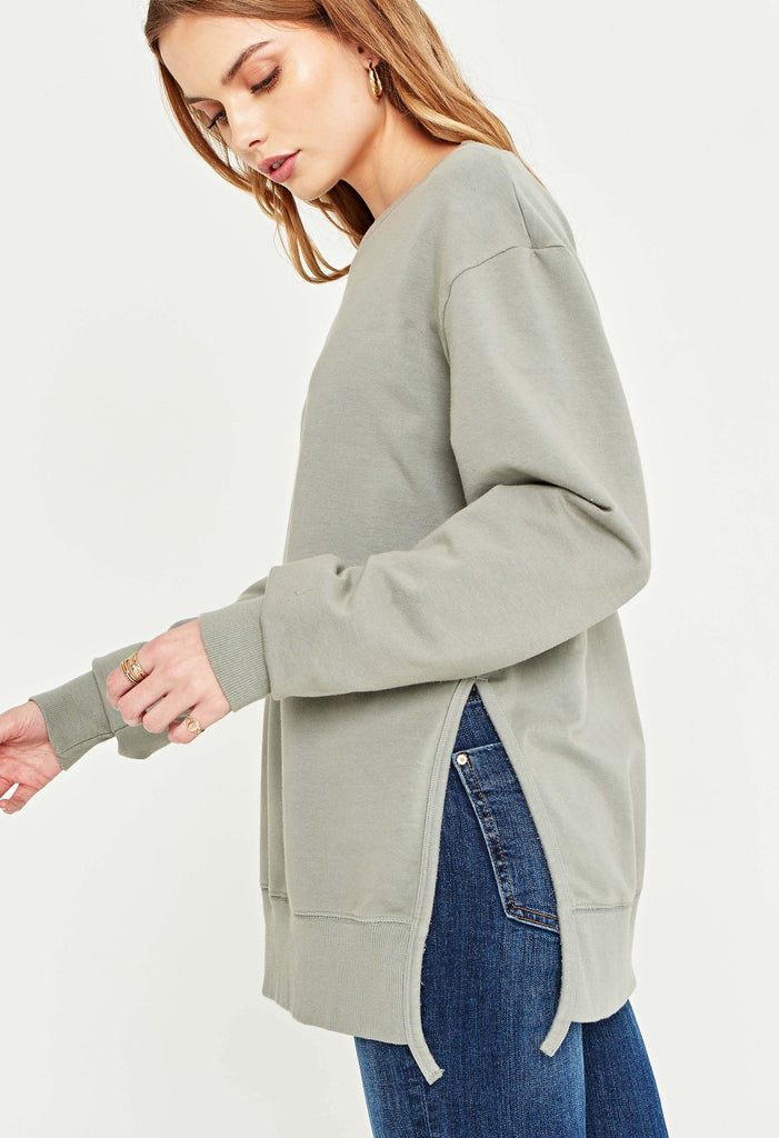 Sage Green Side Slit Crew Sweatshirt