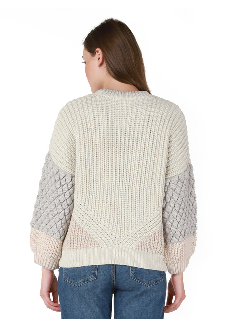 DEX Room 34 Grey Textured Bubble Sleeve Sweater