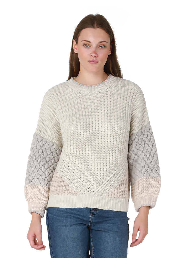 DEX Room 34 Grey Textured Bubble Sleeve Sweater